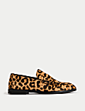 Leather Leopard Print Flat Loafers