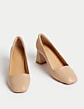 Wide Fit Leather Block Heel Court Shoes
