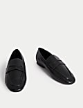 Wide Fit Leather Slip On Flat Loafers