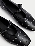 Studded Buckle Flat Ballet Pumps