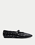 Studded Buckle Flat Ballet Pumps