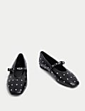 Studded Buckle Flat Ballet Pumps