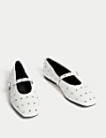 Studded Buckle Flat Ballet Pumps