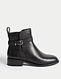 Leather Buckle Flatform Ankle Boots