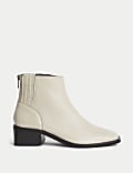 Leather Block Heel Square Toe Ankle Boots