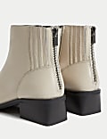 Leather Block Heel Square Toe Ankle Boots