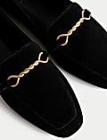 Suede Chain Detail Flat Loafers