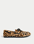 Leather Leopard Print Flat Boat Shoes