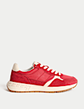 Suede Panel Lace-Up Trainers