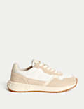 Suede Panel Lace-Up Trainers
