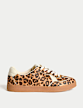 Leather Lace Up Leopard Print Trainers