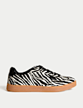 Leather Lace Up Zebra Print Trainers
