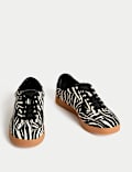 Leather Lace Up Zebra Print Trainers