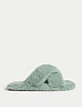 Faux Fur Crossover Open Toe Slippers