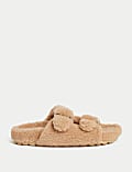 Borg Buckle Open Toe Slider Slippers
