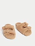 Borg Buckle Open Toe Slider Slippers