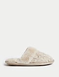 Cable Knit Faux Fur Lined Mule Slippers