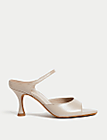 Leather Ankle Strap Stiletto Heel Mules