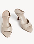 Leather Ankle Strap Stiletto Heel Mules