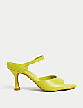 Leather Ankle Strap Stiletto Heel Mules