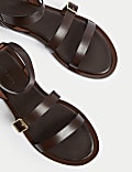 Leather Buckle Strappy Flat Sandals