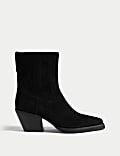 Suede Cowboy Block Heel Ankle Boots