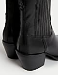 Leather Cow Boy Block Heel Ankle Boots