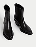 Leather Cow Boy Block Heel Ankle Boots