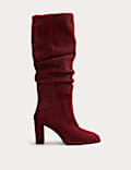 Bottes en daim hauteur genou à talons carrés et volant