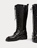 Patent Leather Lace Up Knee High Boot