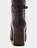 Leather Block Heel Knee High Boots