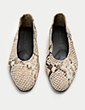 Leather Snake Print Flat Ballet Pumps