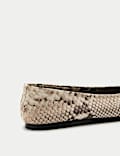 Leather Snake Print Flat Ballet Pumps