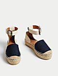 Leather Ankle Strap Flatform Espadrilles