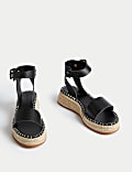 Leather Buckle Ankle Strap Flatform Sandals