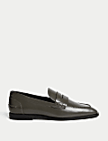 Leather Flat Square Toe Loafers