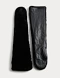 Leather & Faux Fur Long Mittens