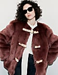 Buckle Detail Faux-Fur Jacket