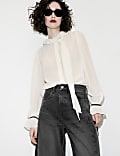 Pure Silk Tie-Neck Ruffle Blouse