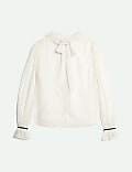 Pure Silk Tie-Neck Ruffle Blouse