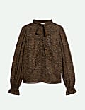 Blus Sutra Murni Kerah Ikat Tali Motif Hewan