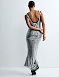 Metallic Embellished Maxi Bodycon Dress