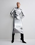 Sequin Embellished High Neck Midaxi Dress