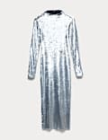 Sequin Embellished High Neck Midaxi Dress
