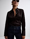 Satin Collared Fitted Long Sleeve Shirt