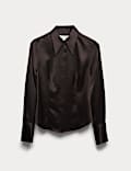 Satin Collared Fitted Long Sleeve Shirt