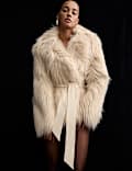 Faux Fur Belted Collared Relaxed Jacket