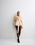 Faux Fur Belted Collared Relaxed Jacket