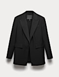 Wool Blend Satin Trim Tailored Blazer