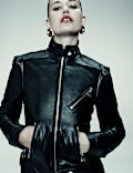 Leather Funnel Neck Biker Jacket